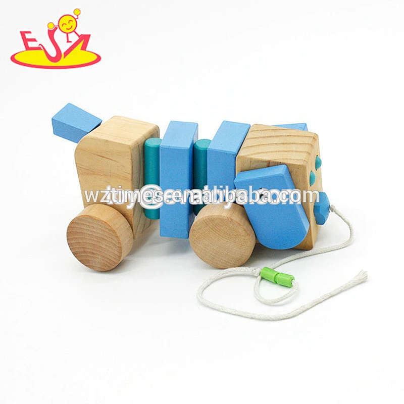 Wholesale preschool educational toys wooden animal cart pull along toy for kids WJ278241