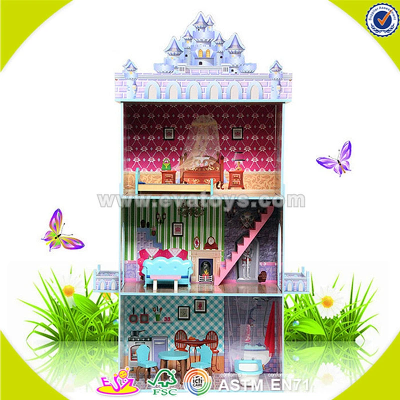 wholesale beautiful play wooden princess doll house for girls W06A102