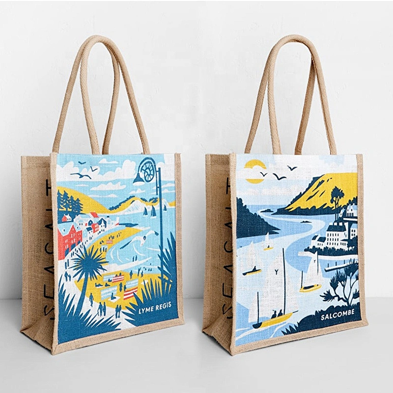 Eco friendly Jute tote shopping burlap bags custom grocery bag wholesale