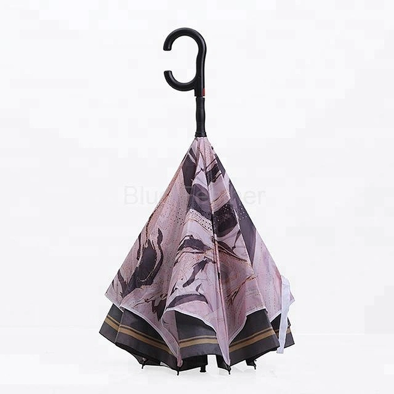 Custom pattern high quality reverse umbrella with rubber handle