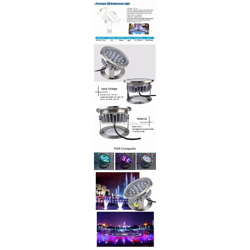 316 Stainless Steel Casing+ Aluminium Cooler Premium IP68 24V 24W LED Underwater Dock Light