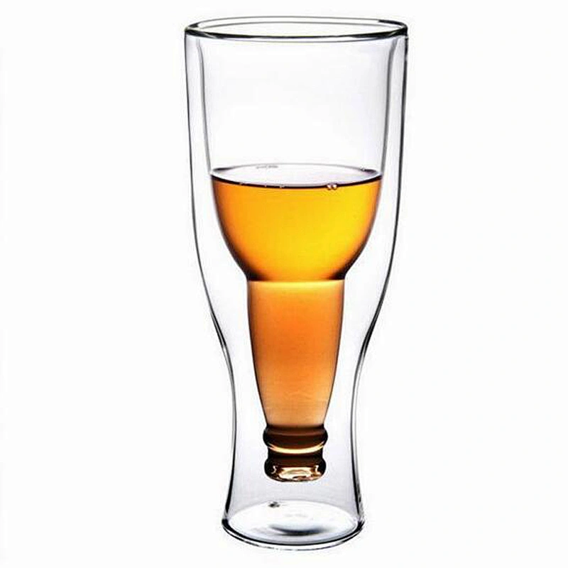 Unique design double walled upside down bottle beer glass cup