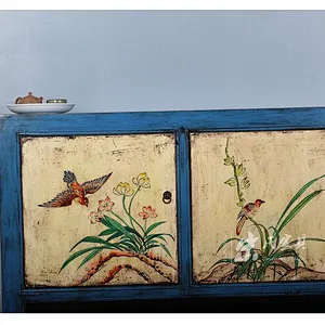 Chinese antique reproduction furniture China antique chinese vintage style solid wood blue three door box with shelf cabinet