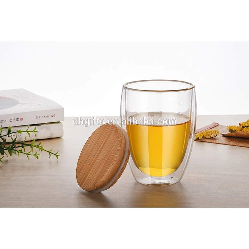 Double wall 350ML juice glass mug with lid