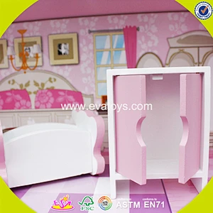 2018 Wholesale pink wooden dollhouse kits top fashion girls wooden dollhouse kits cheap kid wooden dollhouse kits W06A139