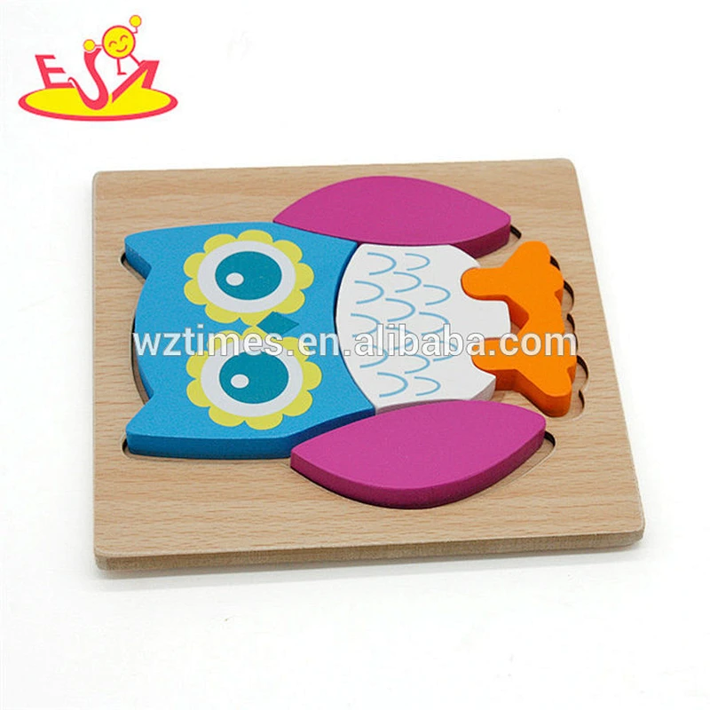 Wholesale creative owl design wooden jigsaw toy animal shape puzzle for children W14D038