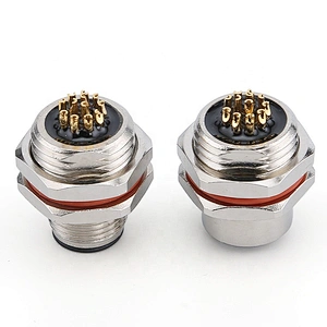 12pin M12 A Code metal front mount female waterproof connector 12pin male connector
