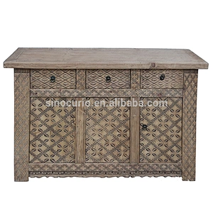 Chinese antique reclaimed solid wood hand carved sideboard buffet