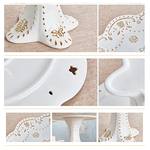 Good Quality Ceramic Tableware Fruit Cake Dessert Dish Customized Logo Pottery High Foot Snacks Plate Gifts