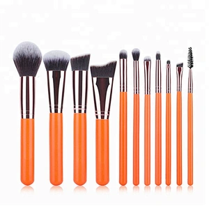 Private Label 11pcs Orange Makeup Brushes Set Powder Foundation Blusher Concealer Eyeshadow Eyecomb Brush Cosmetic Beauty Kit