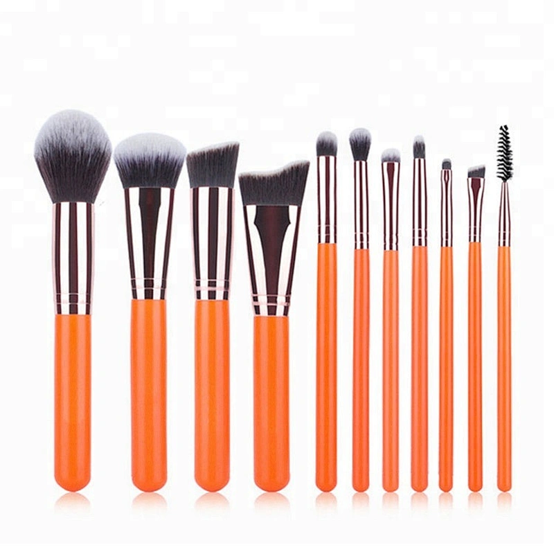 Private Label 11pcs Orange Makeup Brushes Set Powder Foundation Blusher Concealer Eyeshadow Eyecomb Brush Cosmetic Beauty Kit
