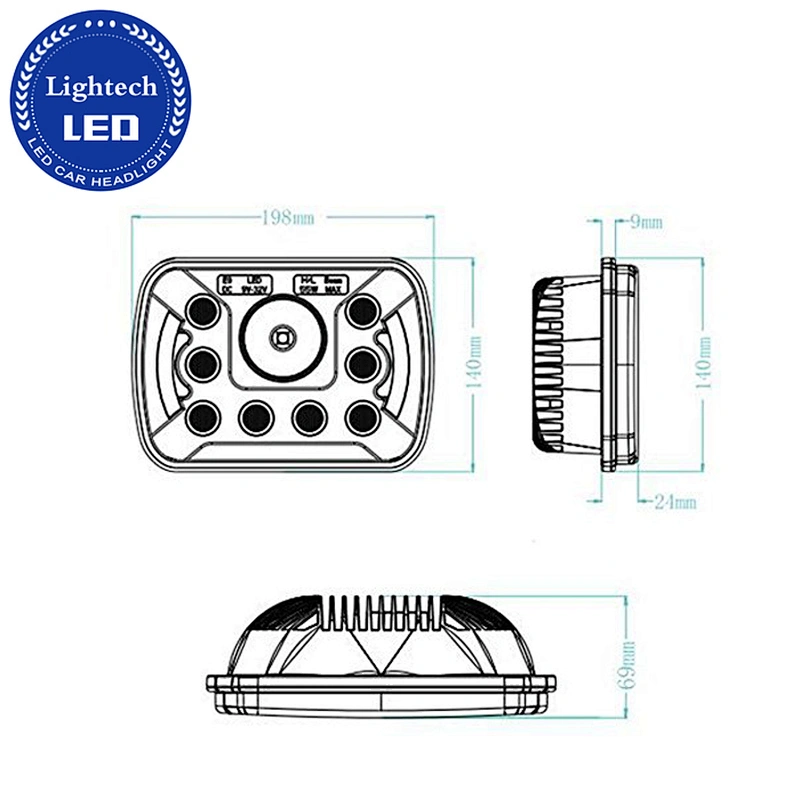 Square Chrome 7inch High Power Led Headlight 5x7 7x6 Led Headlight hi/ lo Beam 45w Led Headlight With DRL For Jeep