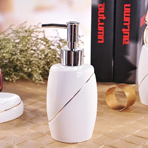 5 Pieces of Ceramic Bathroom Accessories Set Factory Directly Promotional Bathroom Toothbrush Cup Set Gold Line