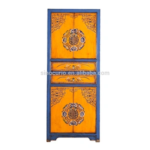 Chinese Factory Wholesale Antique Furniture Tibetan Painted Wardrobe Cabinet