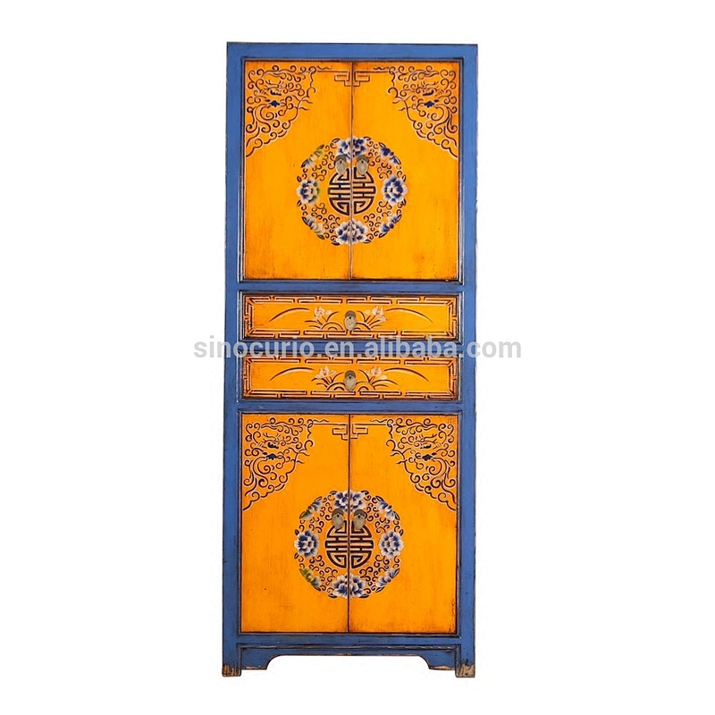 Chinese Factory Wholesale Antique Furniture Tibetan Painted Wardrobe Cabinet