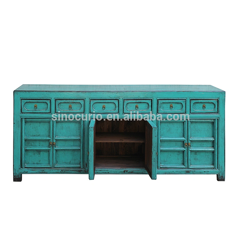 chinese antique lacquer painted furniture Beijing vintage long kitchen cabinet sideboard