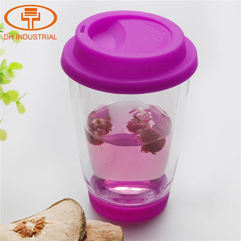 2018 Eco-Friendly 350ml double wall anti-heat glass tea mug with colorful silicone lid with good quality