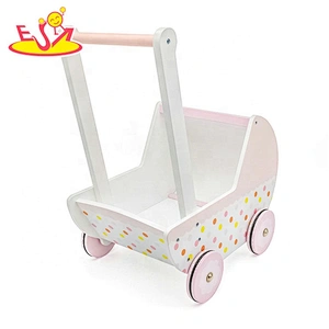 New arrival preschool wooden pink baby walker with toy storage W16E102B