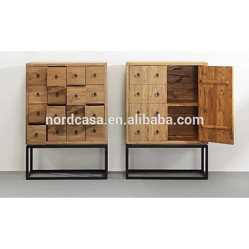 Chinese Vintage Industrial Reclaimed wood Iron Cabinet