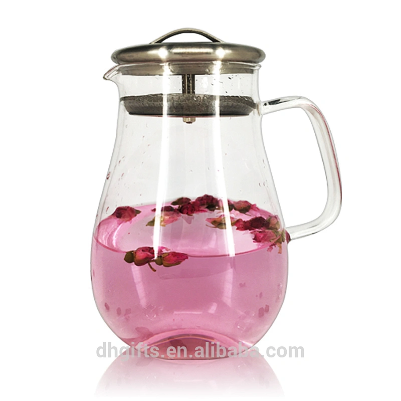Wholesale 1.9L custom round glass teapot with stainless steel filter for juice coffee