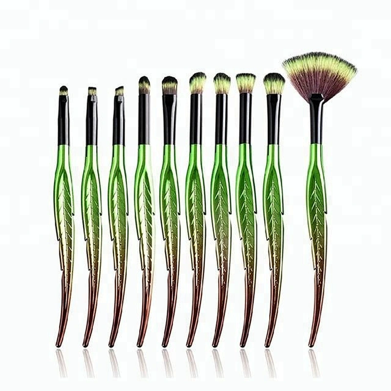 Hot Sale Customized Logo Leaf Design Handle 10pcs Makeup Brush Set