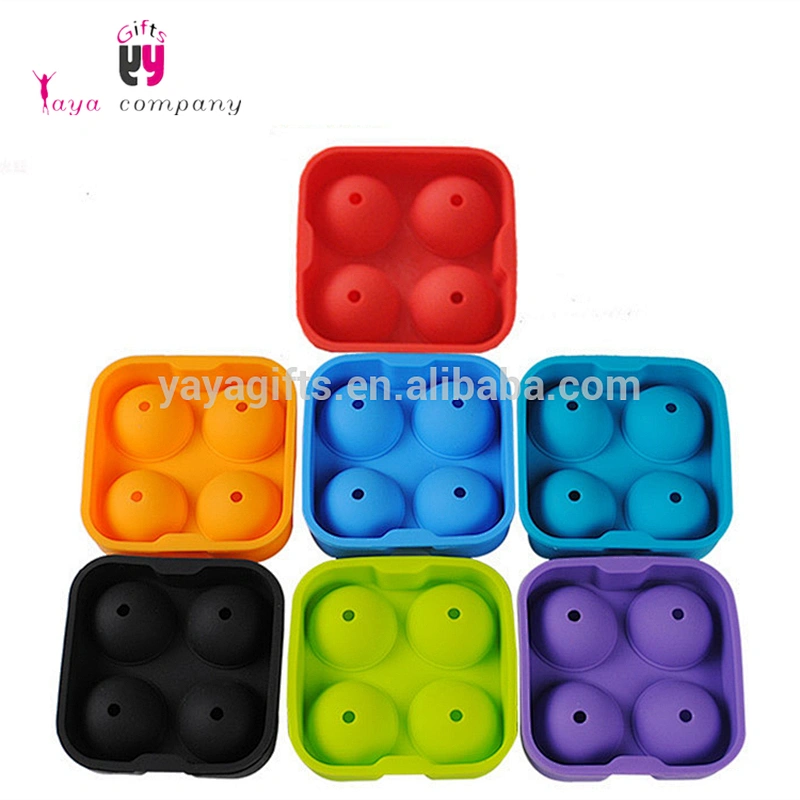 4pcs Whiskey Cocktail Custom Logo Silicone Ice Ball Mold With Lid