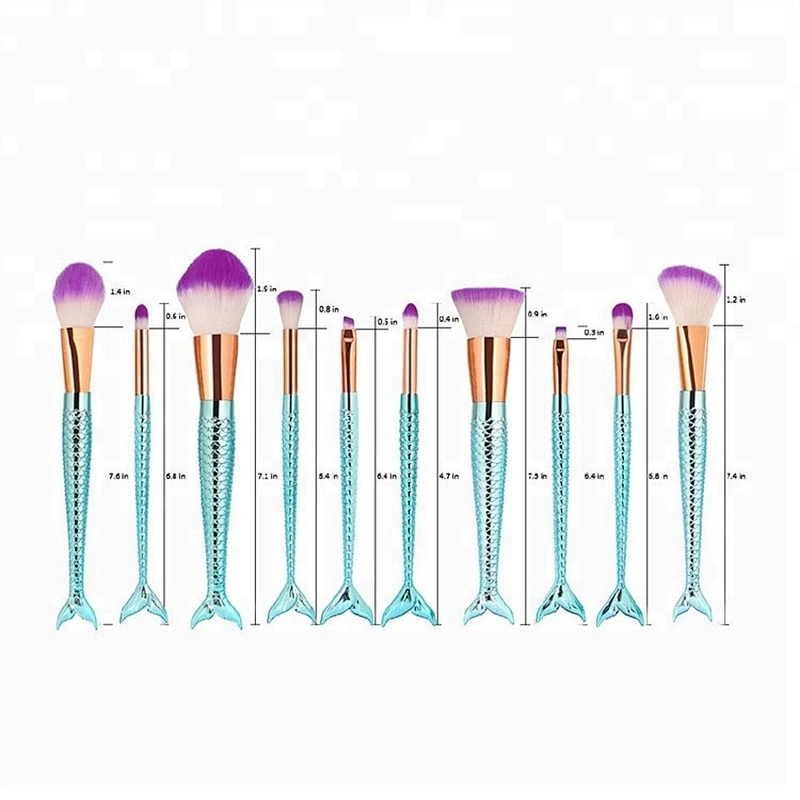 Professional Fish Tail Glitter 10pcs Cosmetic Makeup Brush Set