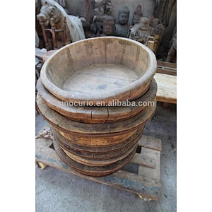 Chinese antique wood craft vintage wooden basin