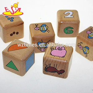Wholesale animals pattern wooden cube blocks toy funny 3d wooden cube blocks toy W13A063