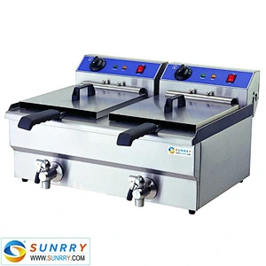 Counter Top Rectangular 2 Tank and 2 Basket Commercial Electric Deep Fryer Machine with Oil Faucet and CE Certificate