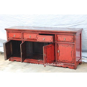 TV cabinet with 4 drawers 4 doors red antique cabinet