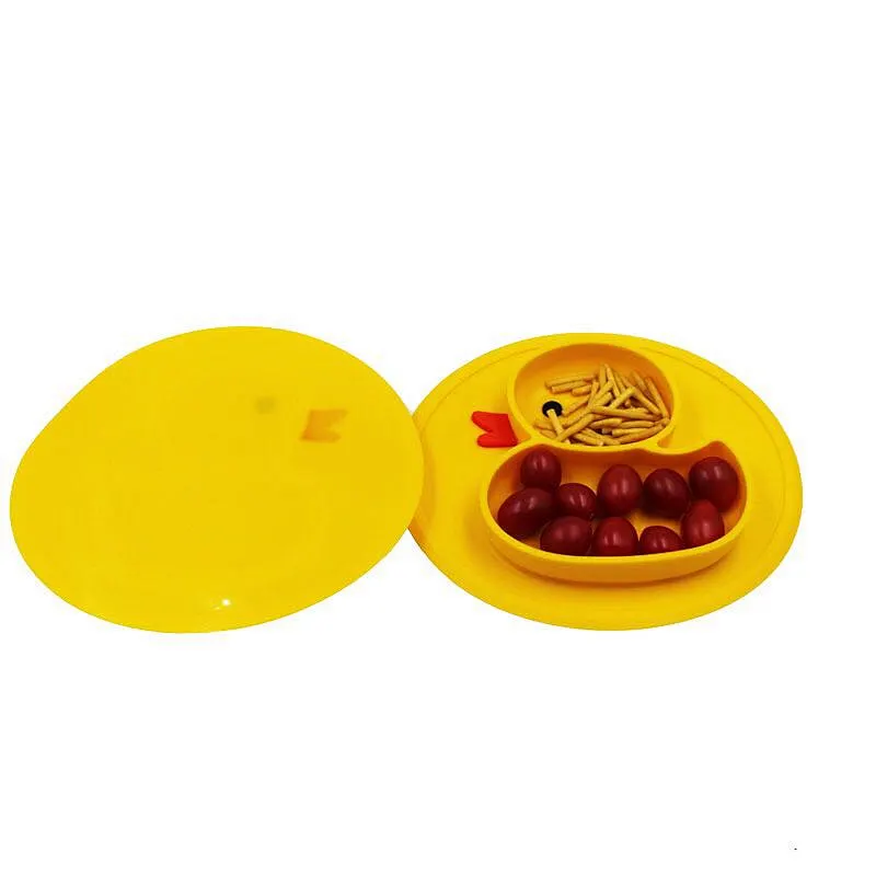 Duck Shape Silicone Baby Placemats and Bowls Food Grade Silicone Baby Feeding Plates