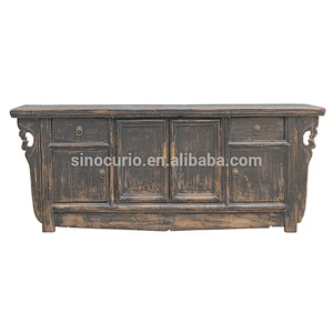 Chinese antique wooden home furniture shabby chic black TV cabinet
