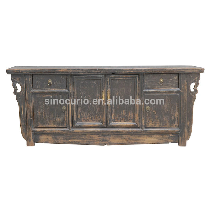 Chinese antique wooden home furniture shabby chic black TV cabinet