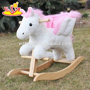 2018 new design toddlers pink wooden plush rocking horse W16D072