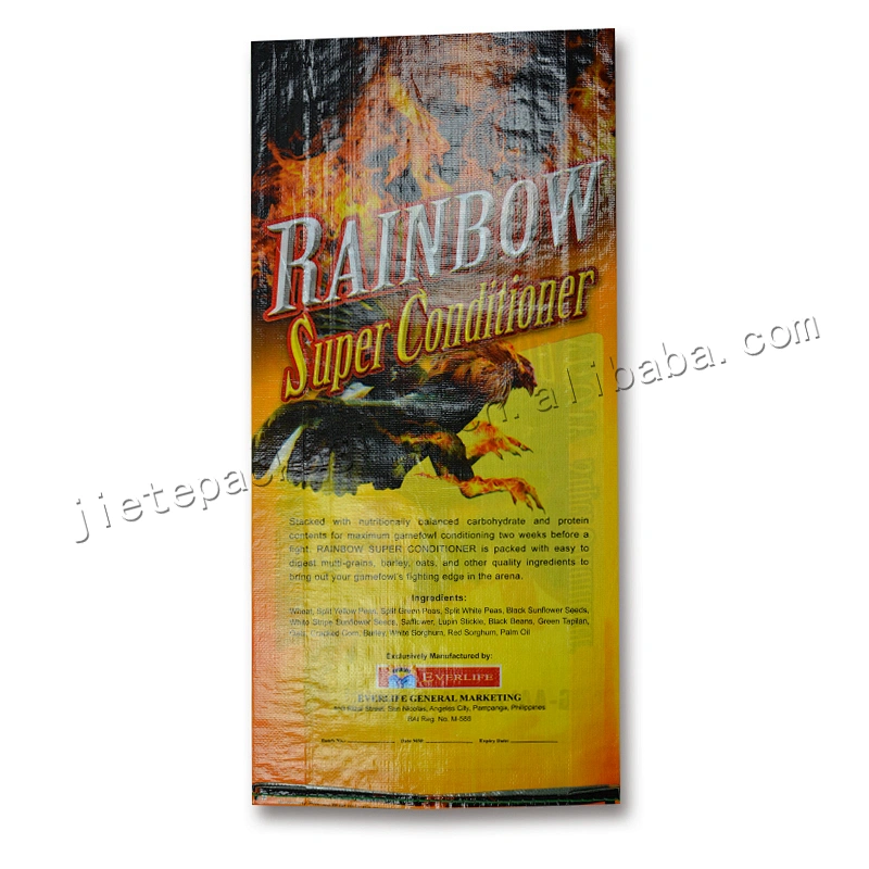Customized transparent plastic printed and laminated pp woven feed bag for chicken,cow,sheep,horse