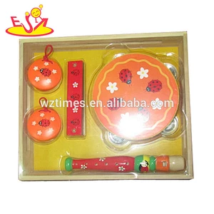 Wholesale delicate wooden music set toy children musical toy include drums flute and so on W07A032