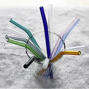 Colored Borosilicate Glass Elbow Drinking Straw Recyclable Straw for Drinks