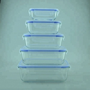 Borosilicate Glass Food Container with Airtight Snap Locking Lids w Venting Switch,  Set 5