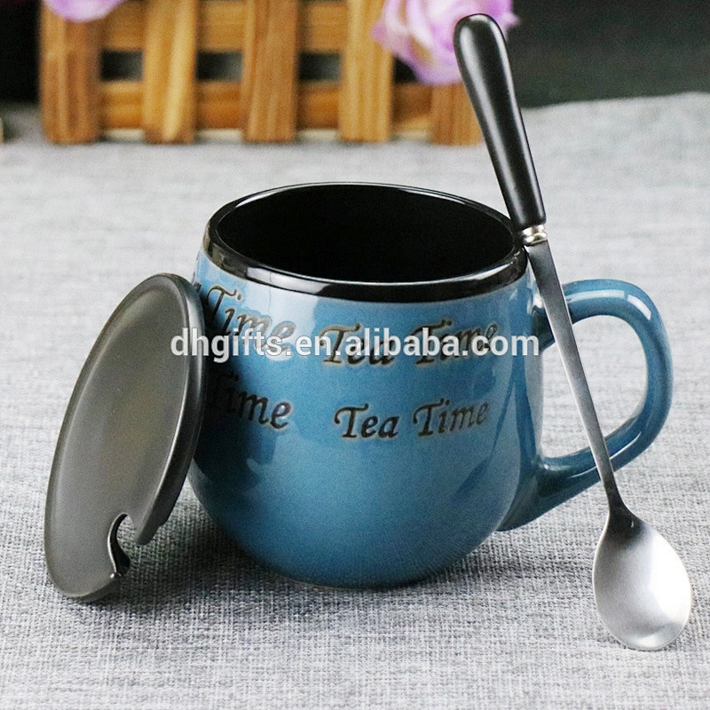 New Product Creative Ceramic Couple Mugs Custom Lovers Coffee Cup With Lid and Spoon