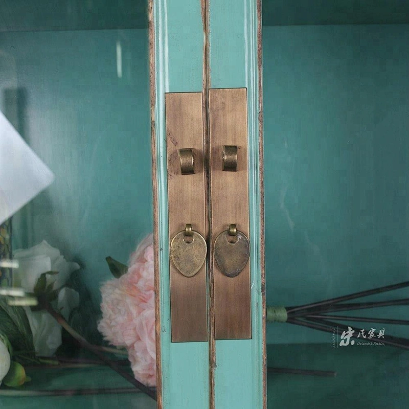 chinese antique lacquer wooden storage bookcase furniture with clear glass door