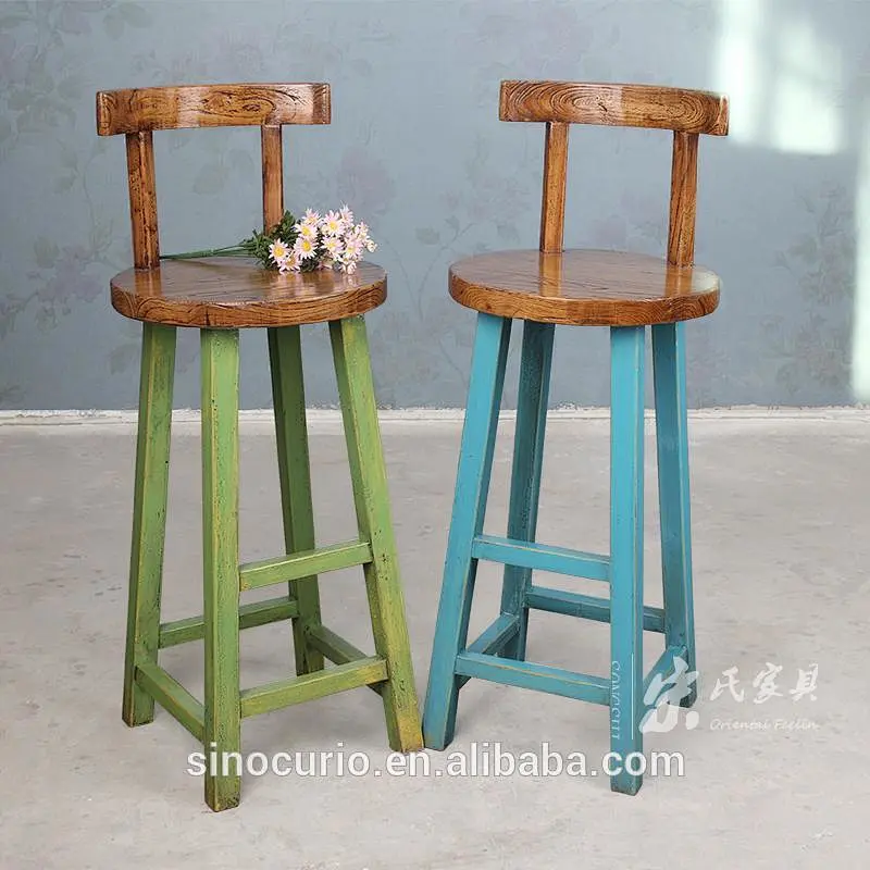 Chinese Antique wood high bar stool chair, restuarnt dining bar chair