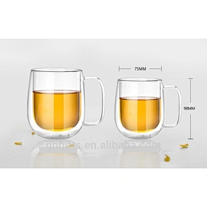 Hot selling promotional gifts 250ML double wall  glass coffee mugs with handle