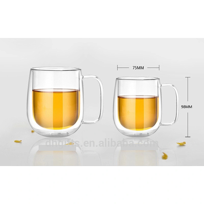 Hot selling promotional gifts 250ML double wall  glass coffee mugs with handle