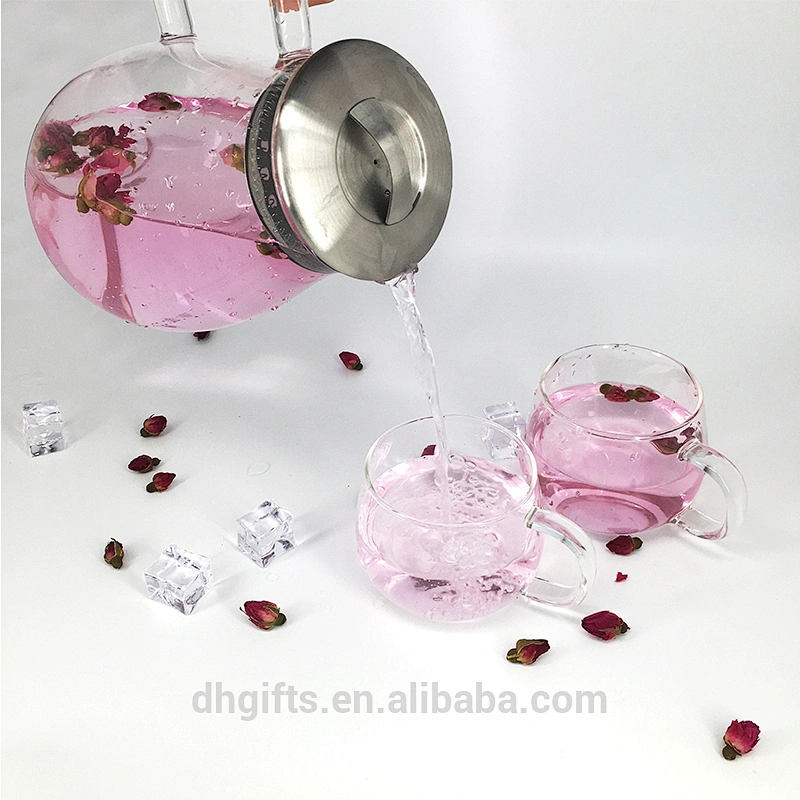 Wholesale 1.9L custom round glass teapot with stainless steel filter for juice coffee