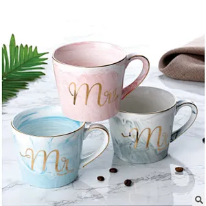 Phnom Penh Round coffee luxury office gift cup couple marble ceramic mug with gold handle