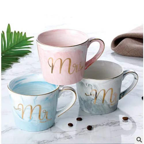 Phnom Penh Round coffee luxury office gift cup couple marble ceramic mug with gold handle