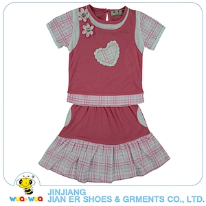 Children girls casual short sleeve t shirt and skirt clothing set