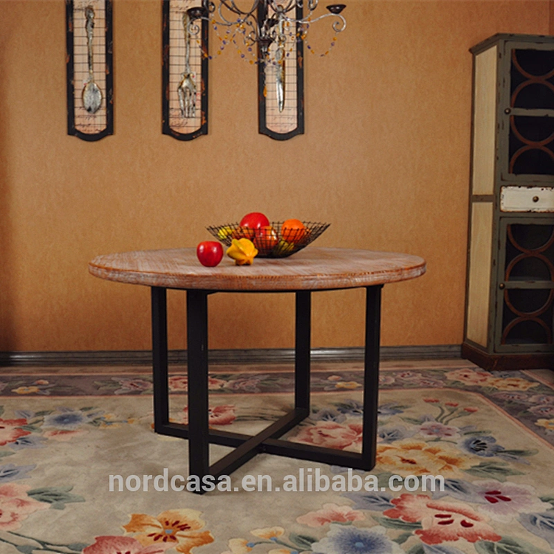 European style solid recyclable wood vintage industrial style round dining table