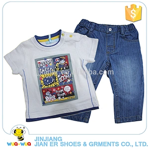 Children summer round collar shirt and pants outfits for boys